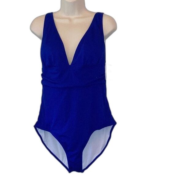 Ribbed One Piece Swimsuit Royal Blue Lined with Scoop Neck NEW Womens XL - Picture 1 of 11